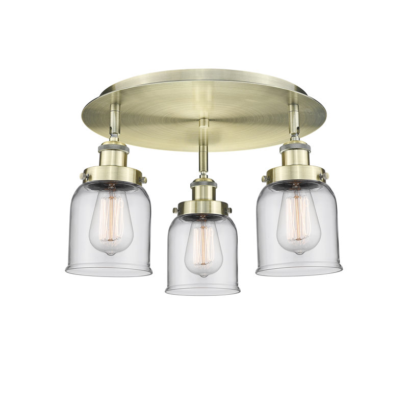 Bejtullah Glass Flush Mount, Clear, Antique Brass