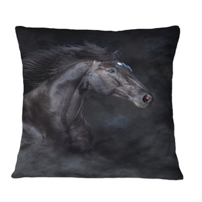 Portrait Of Black Stallion I - Traditional Printed Throw Pillow