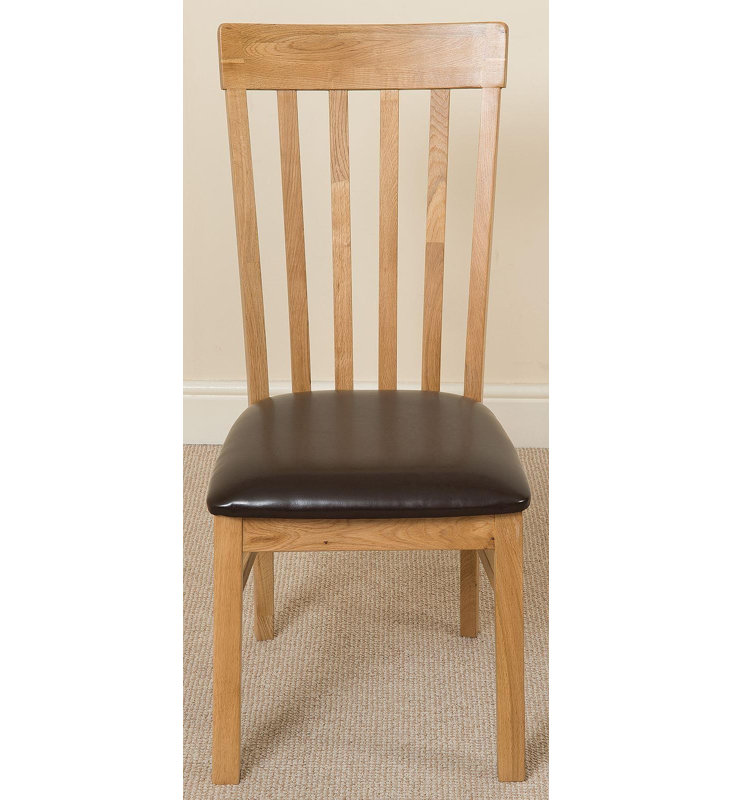 49cm H Upholstered Slat Back Side Chair in Brown, Light Oak