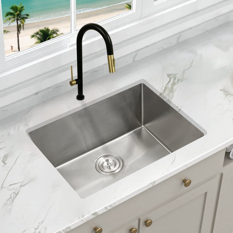 Évier de cuisine en acier inoxydable à simple cuve à extension étroite KBFmore, 2 pièces Gadgets, Calibre 16