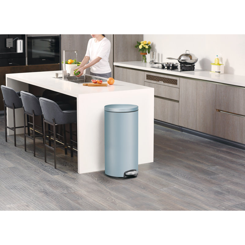 Eva Steel Step On Kitchen Trash Can, Titanium Blue, 30 L