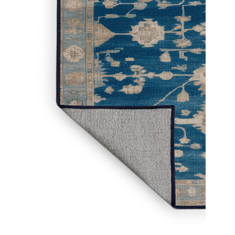 Tapis bleu lavé à la machine, Carré 8 pi