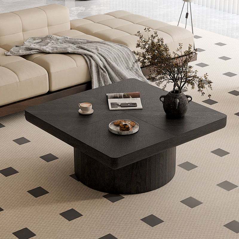Table basse 34,6 po | Plateau en bois et motif de parquet | Idée de cadeau, Noir