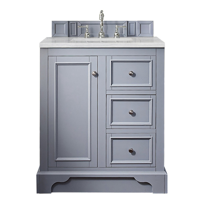 De Soto 31.3'' W Single Vanity, Bright White, Ethereal Noctis Quartz, 8" Widespread