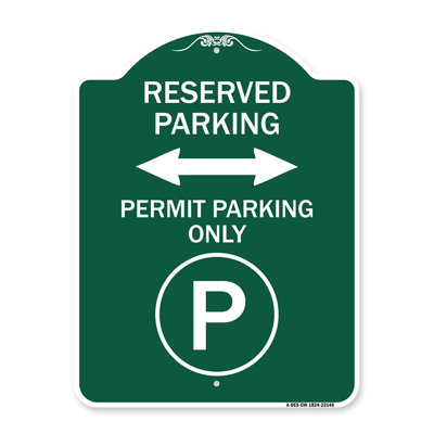 Signmission Designer Series Sign - Reserved Parking - Permit Parking Only With Symbol And Bidirectional Arrow | Black & Gold 18" X 18" Heavy-Gauge Aluminum Architectural Sign | Made In The USA