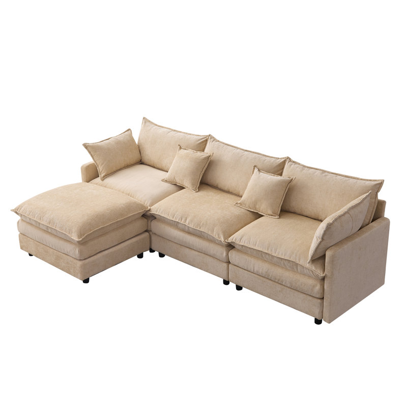 105" 3-seater Sofa L Shaped Sectional Couch Chenille Upholstery Sofa With Ottoman For Living Room And Office