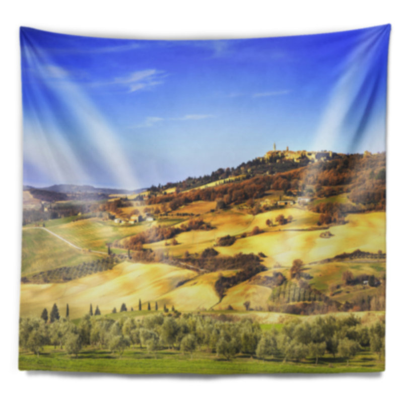Paysage, tapisserie, village médiéval de Pienza, Italie, H 68 po x l 80 po