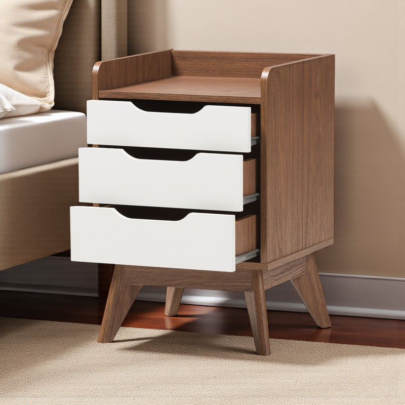 Waverly 3-Drawer With Cut-Out Handles Brown & White Nightstand, 24.7" H X 16.5" W X 15.47" D