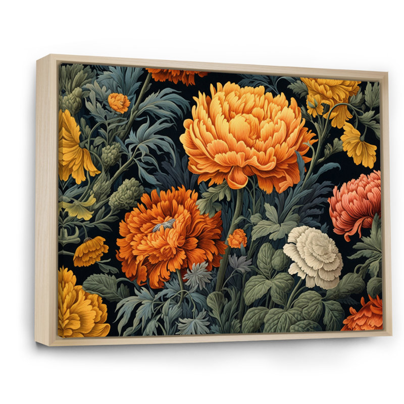 «Orange Green Marigold Brilliance I», reproduction sur toile, H 12 po x l 20 po x P 1 po, Cadre naturel flottant