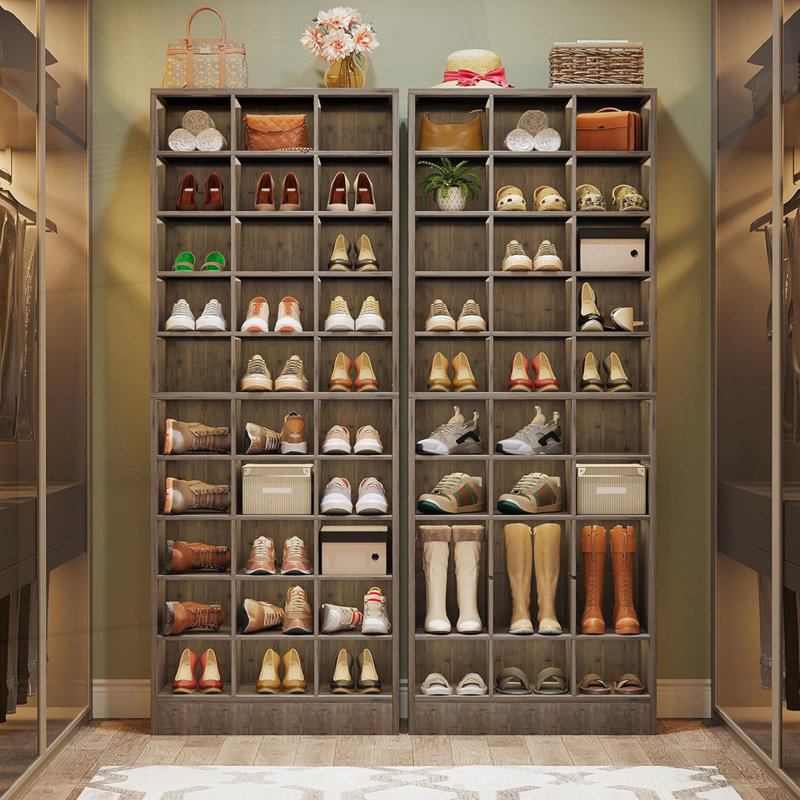 Armoire de rangement pour chaussures 25,6 pouces à 10 niveaux en bois blanc, Gris
