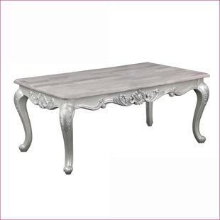 Table basse traditionnelle en bois au fini champagne argenté pour salon, aucun assemblage requis