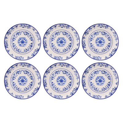 Elegant Service Plate Set (6 Pieces), Blue & White Ceramic, 10.0 x 10.0 x 1.0 inches | 100% Dishwasher & Microwave Safe | Perfect for Entertaining & Everyday Use, Durable and Stylish Design