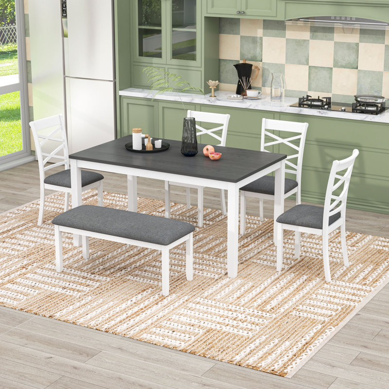 Ensemble de table de salle à manger 6 pièces avec banc et chaises rembourrées