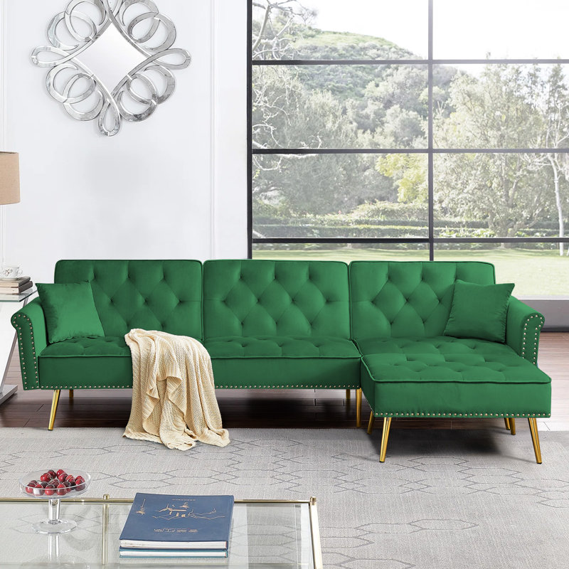 Canapé et méridienne en velours 110,2 po, Velours vert