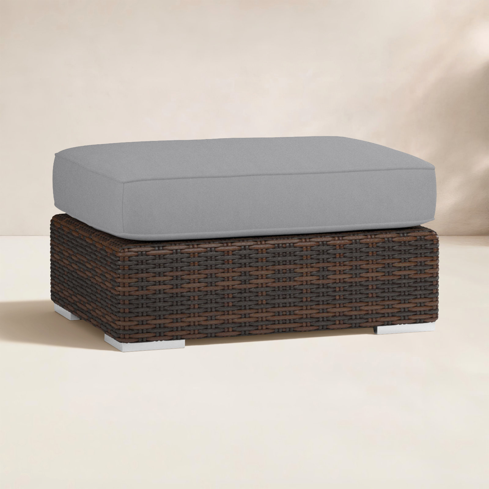 Upholstered Outdoor Ottoman with Cushion, Canvas Granite Sunbrella® Canvas