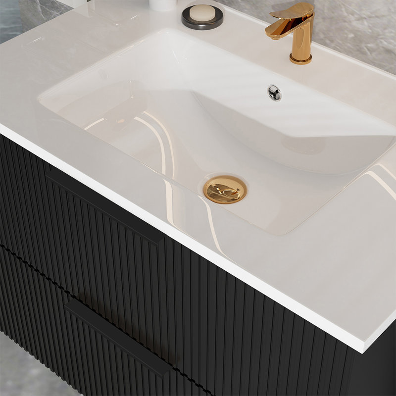 Meuble-lavabo 30 po avec lavabo en céramique, 30", Noir, noir, noir, noir