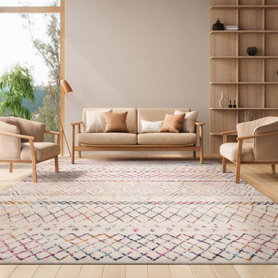 Christa Geometric Power Loom Ivory/Fuchsia Rug