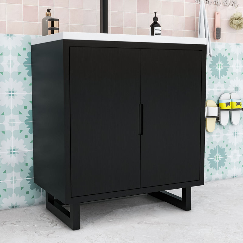 Ensemble de meuble-lavabo avec lavabo et portes, Noir, noir, noir, noir