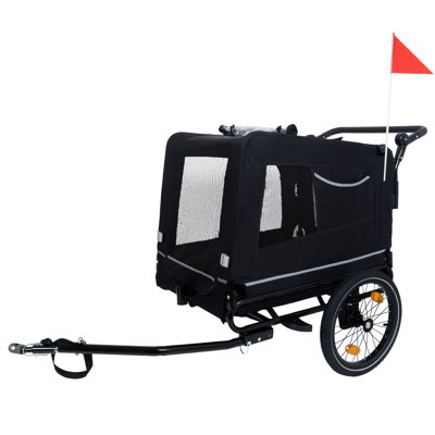 Remorque de vélo 2 en 1 et chariot à poussoir pour animaux de compagnie - Attache de vélo détachable et poignée de poussée incluse - Roues tout-terrain, roue à dégagement rapide, plancher antidérapant, laisse intérieure, peut supporter jusqu'à 88 lb, noir
