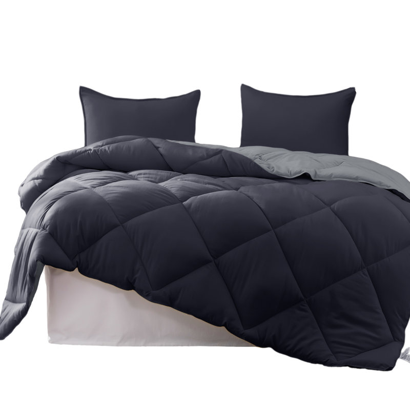 Polyester Box Stitch Comforter, Twin Comforter + 1 Sham, Moonlight Charcoal/Mist Gray