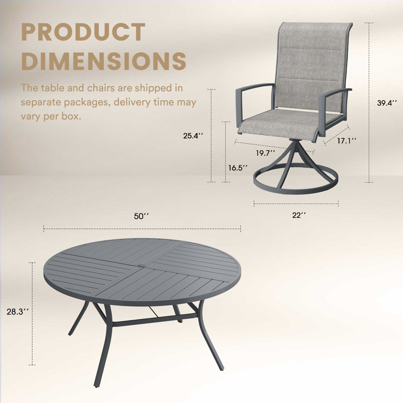 6-Person Outdoor Patio Dining Set With Swivel Chair, Gray/Gray