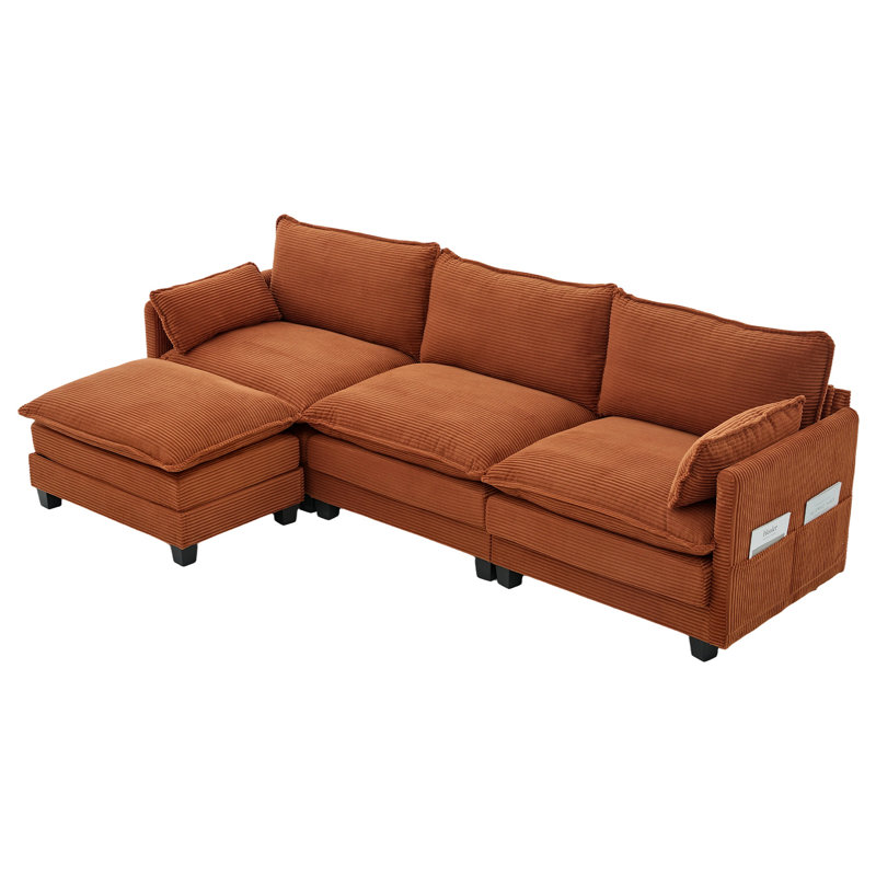 Canapé modulaire surdimensionné surdimensionné avec repose-pieds mobile, ensemble de canapés en velours côtelé moderne 102 pouces 4 places, canapé convertible en forme de L