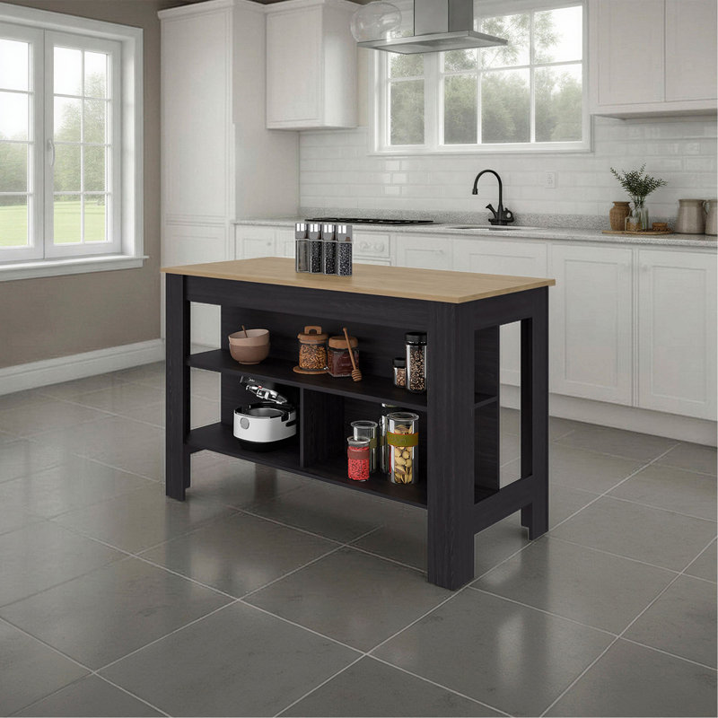 Îlot de cuisine à rangement ouvert, 35.4" H x 54.4" W x 25.2" D, Wengé