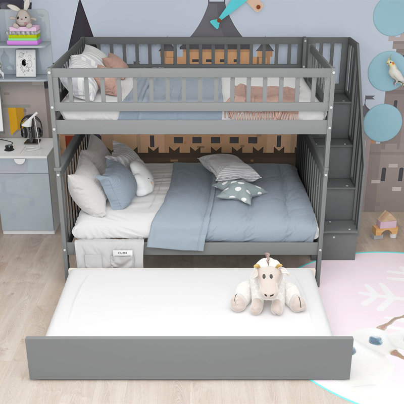 Lits simples superposés Dessma avec rangement et lit gigogne Dessma, gris