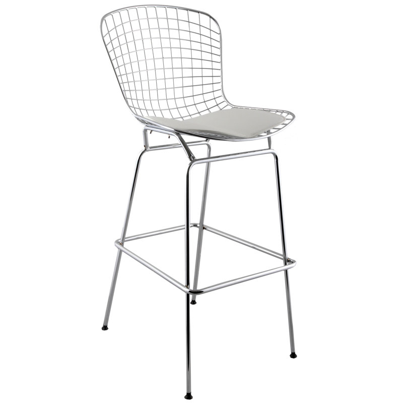 Fishel Upholstered Counter Stool with Metal Frame, White