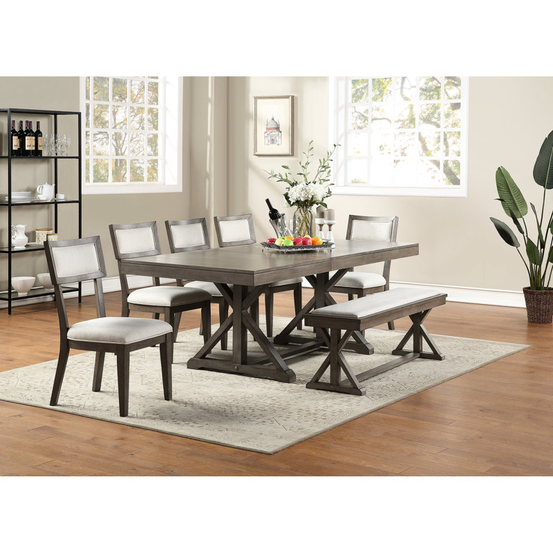 Banc en placage de bois massif gris avec un design moderne pour la salle à manger