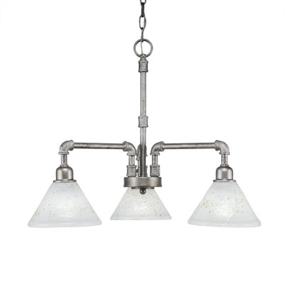 Yuliana Vintage 3 Light Downlight Chandelier Shown In Aged Silver Finish With 7" Gold Ice Glass