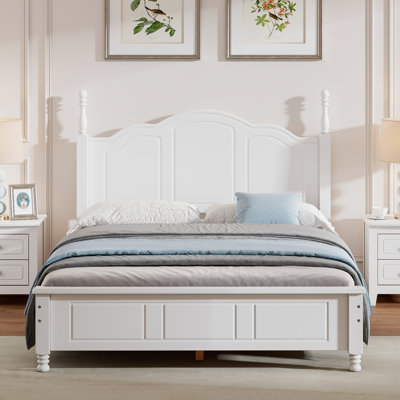 Full Size Wood Platform Bed Frame,Retro Style Platform Bed With Wooden Slat Support