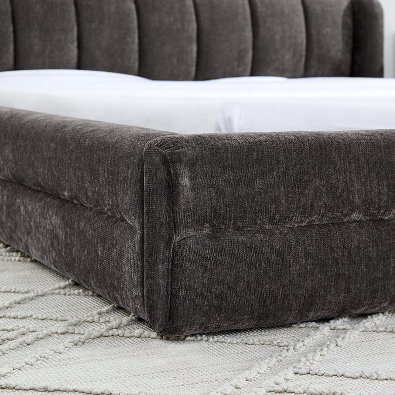 Queen Size Upholstered Bed Frame, Dark Gray