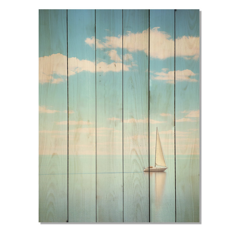 «Blue Maritime Sailboard Horizon» - art mural en bois côtier sur bois de pin naturel, H 20 po x l 10 po