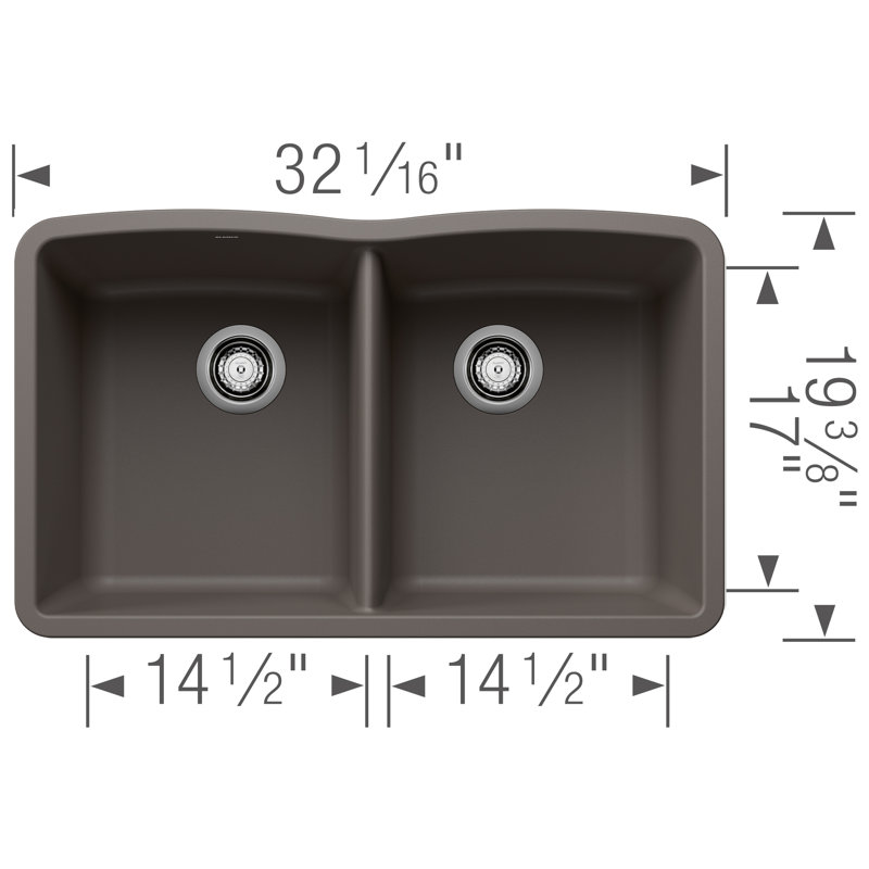 Diamond SILGRANIT 32" 50/50 Double Bowl Undermount Kitchen Sink, Volcano Gray