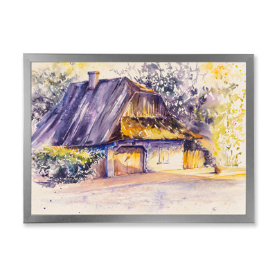 Vieille maison blanche en bois dans une campagne rétro - impression d'art mural sur toile