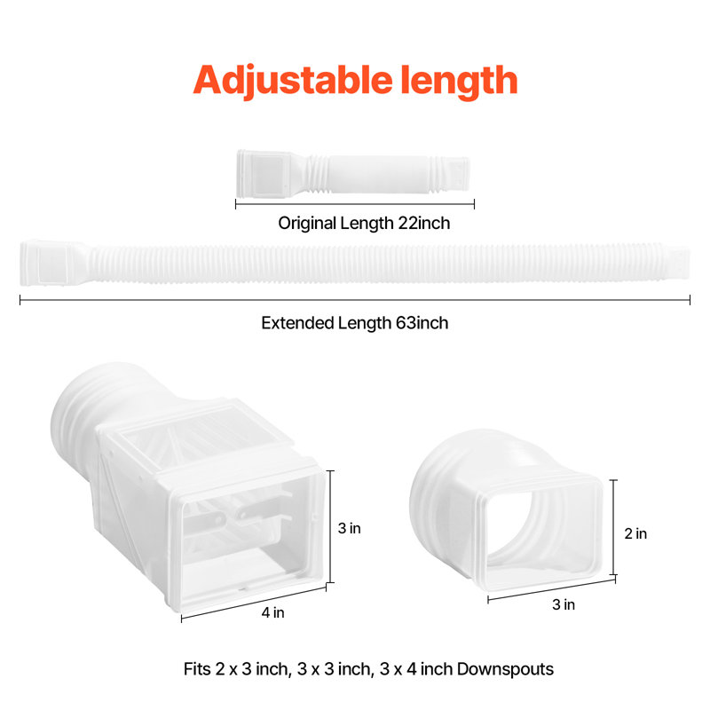 Rain Gutter Downspout Extensions 2-Pack Flexible Downspout Extender, White