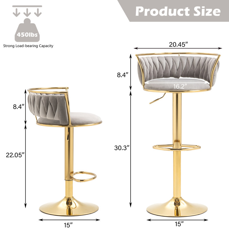 Tabouret de bar Christal, Gris, Or