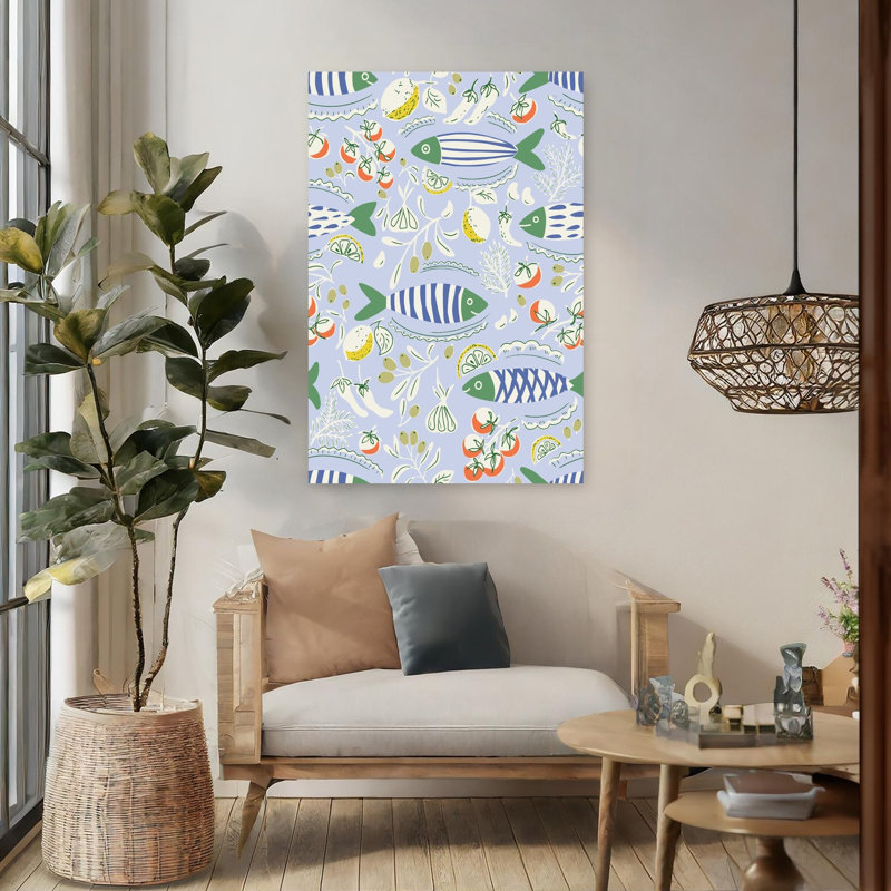 Art mural contemporain, poisson méditerranéen, H 48 po x l 32 po