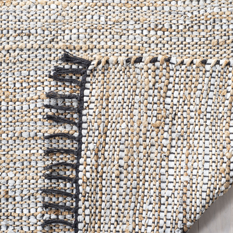 Martz Vintage Leather Hand Woven Leather, Jute, And Cotton Solid Color Rug, Rectangle 2'3" x 4'