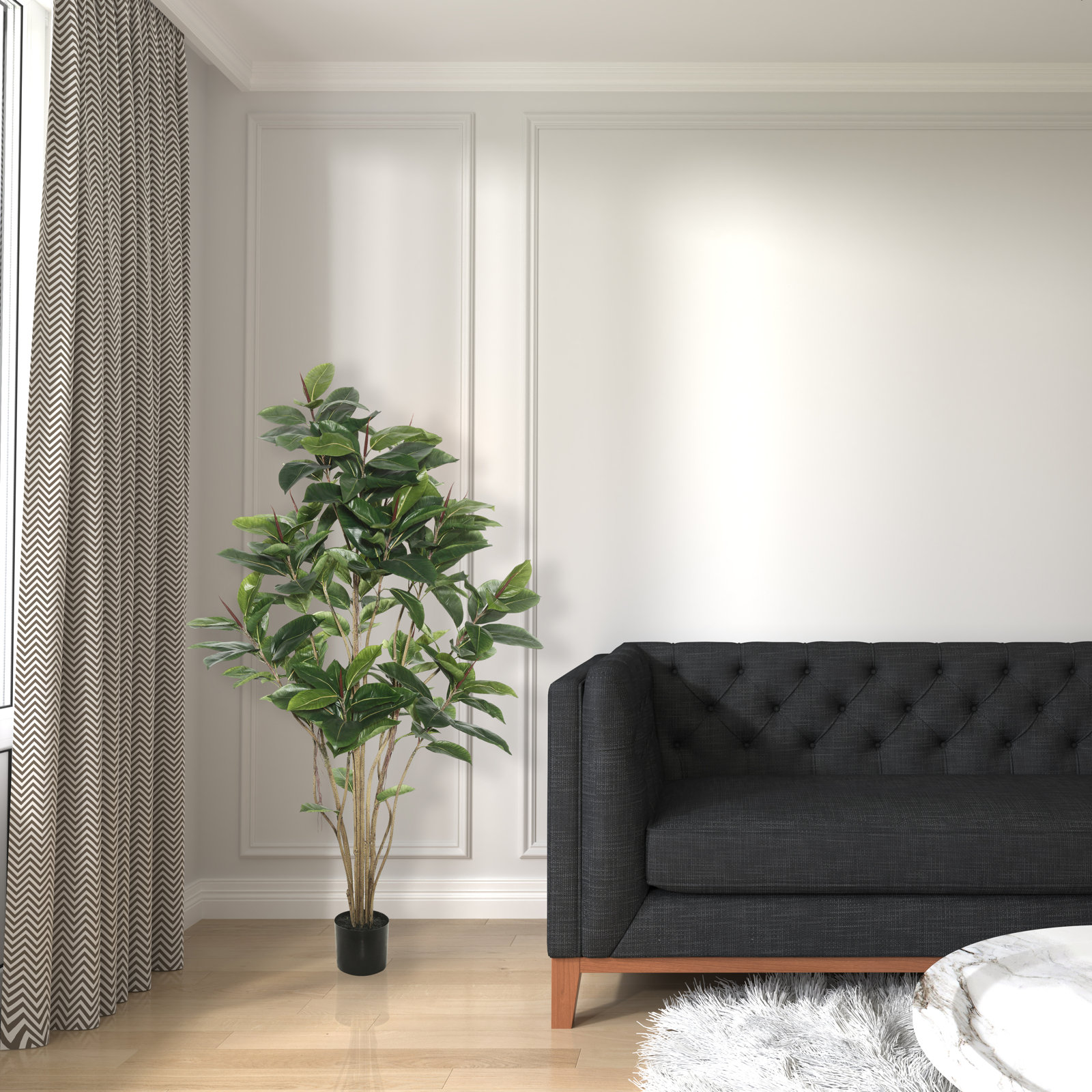 Solerno Rubber Tree with Base, 60" H x 34" W x 34" D