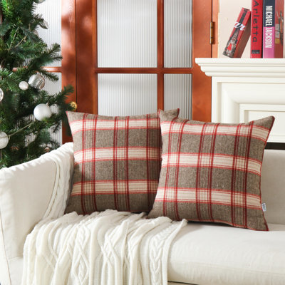  Housses de coussin en laine à carreaux rétro