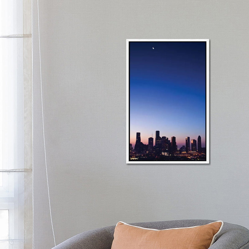 Texas, Crescent Moon Over Houston by Rob Tilley - Gallery-Wrapped Canvas Giclée on Canvas, White Framed