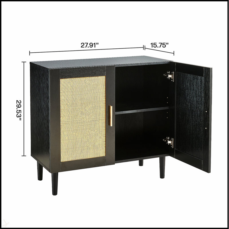 Natural Rattan Door Buffet Cabinet With Adjustable Shelves, Perfect For Organized Storage And Rustic Charm.