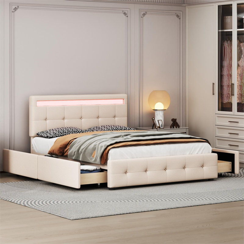 Chelcee Upholstered Storage Bed, Beige