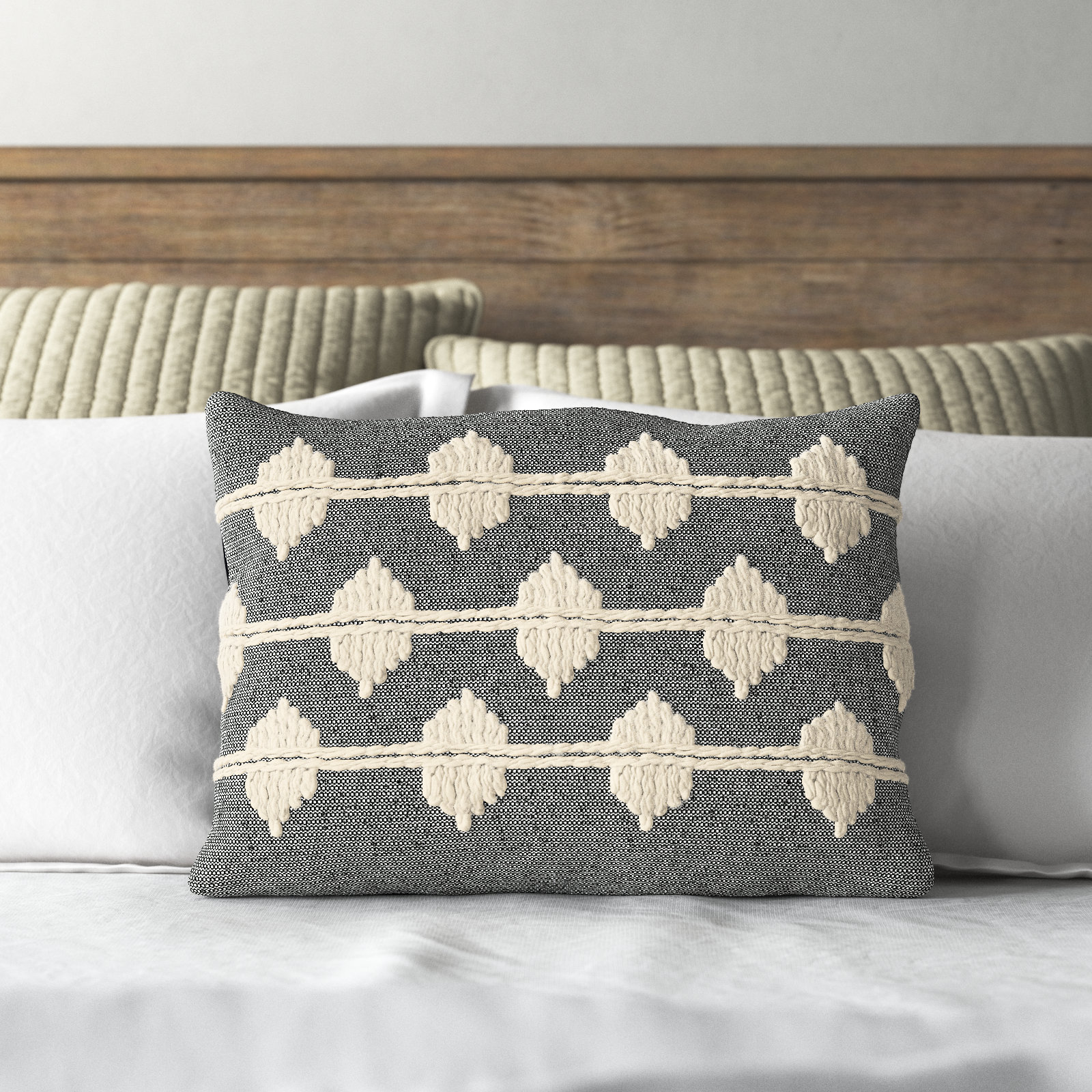 Heiden Embroidered Cotton Lumbar Throw Pillow, Black