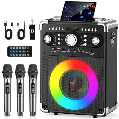 Machine à karaoké Jyx, haut-parleur portatif Bluetooth 5,3 avec 3 micros sans fil pour adultes, système de sonorisation avec réglage de l'écho, support pour carte Tws / Tf / USB / Aux / Tvs connecté pour la fête à domicile / extérieure / événements, etc.