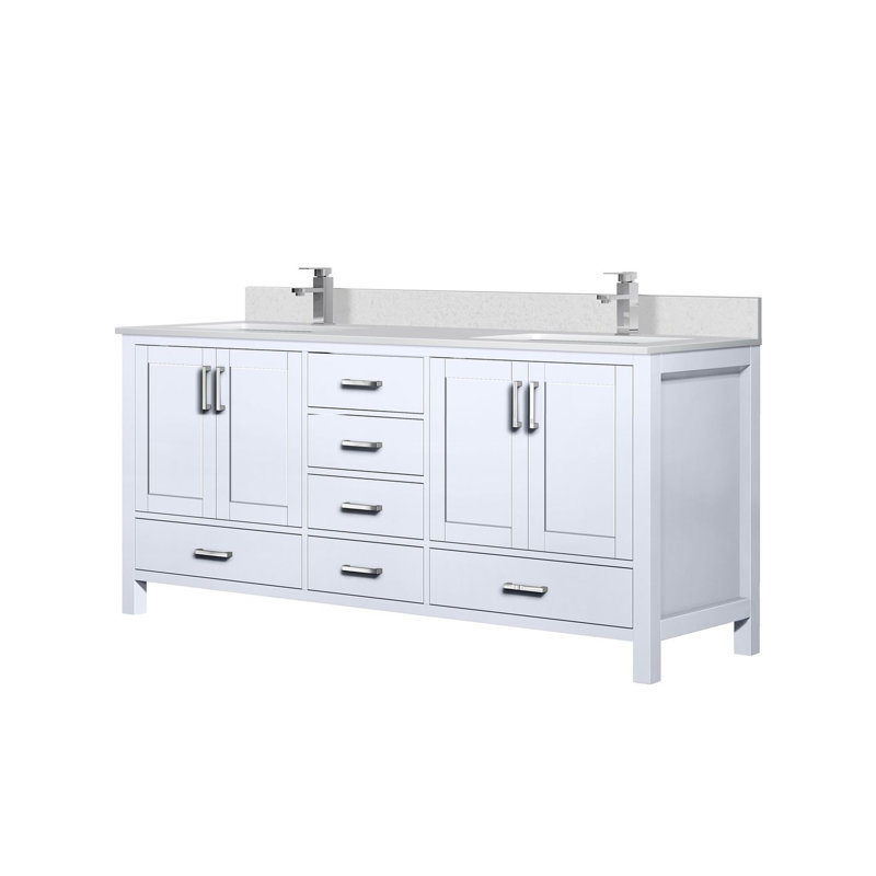 Jacques 72" Double Bathroom Vanity Set, White Cultured Marble, White