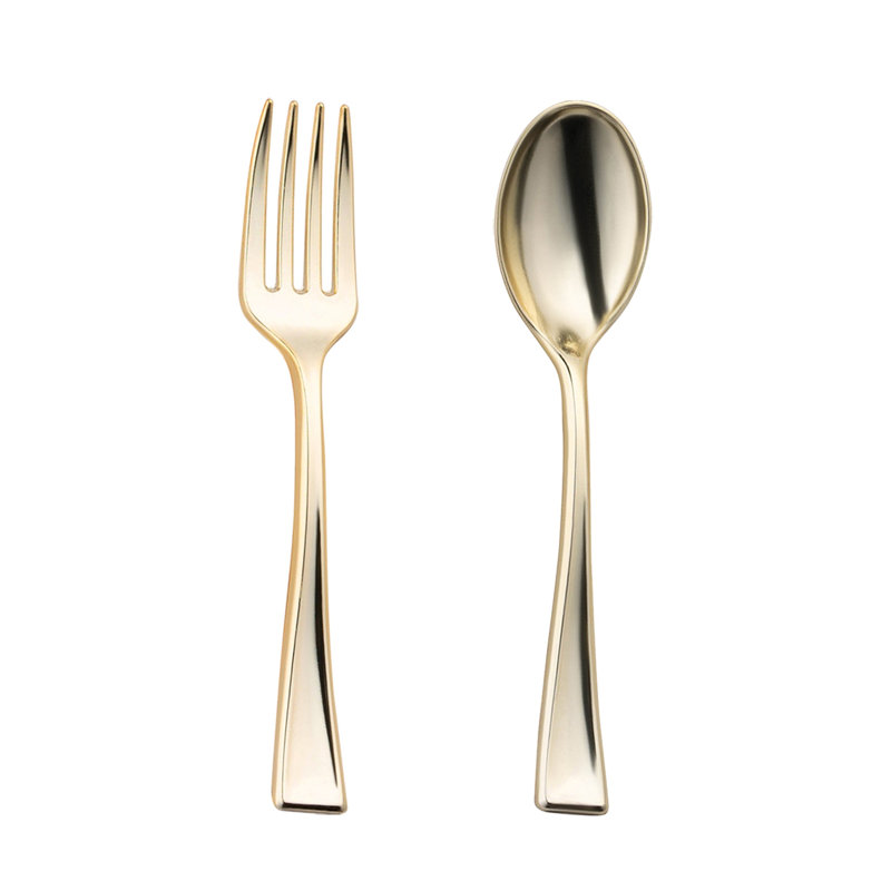 Ensemble de mini-couverts jetables en plastique doré - 600 convives, Gold