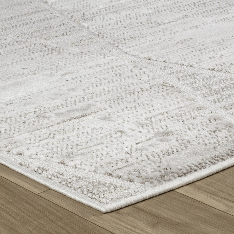 Tapis délavé géométrique gris et ivoire 2 pi x 5 pi